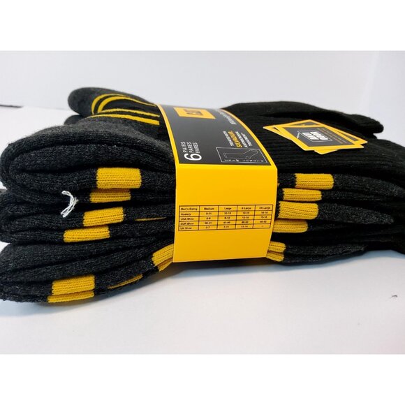 CATERPILLAR Mens Crew Socks Mid-Weight Boot Cushion Black 6 Pack Shoe Size 8-12 - Picture 4 of 4